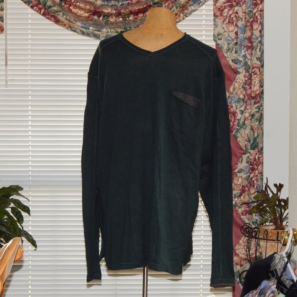 NWT $175 Evergreen & Charcoal V Neck Silk Cashmere Pullover ROBERT COMSTOCK XL